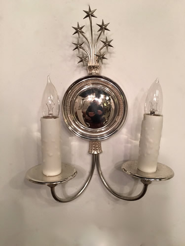 Set 4 E. F. Caldwell Silver Plated Bull's Eye Sconces with Shooting Stars